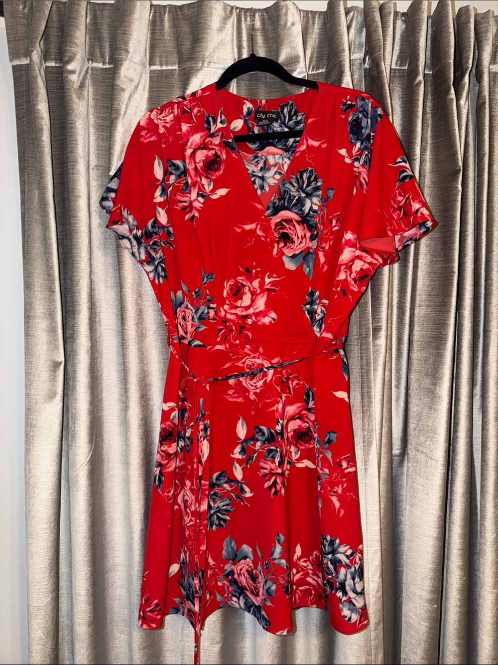 City Chic Red Floral Wrap Dress